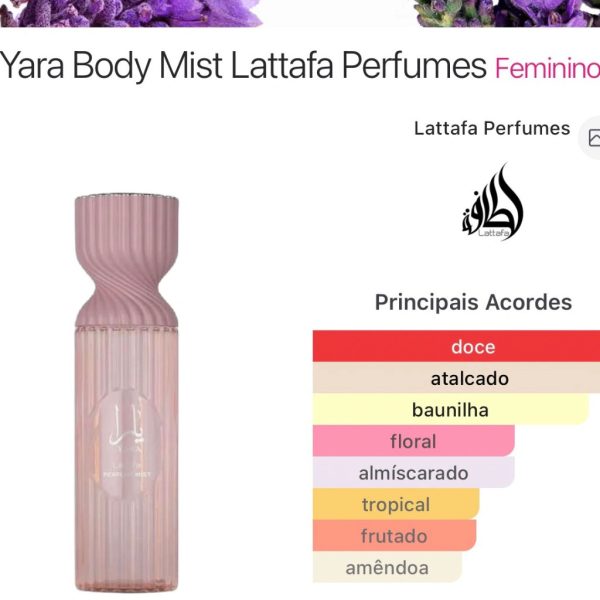 Yara Body Mist Lattafa Feminino 200ml